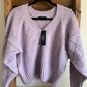 NWT Lulus Women's Knit Lavender Sweater Trend Maker Pointelle Purple XS Oversize